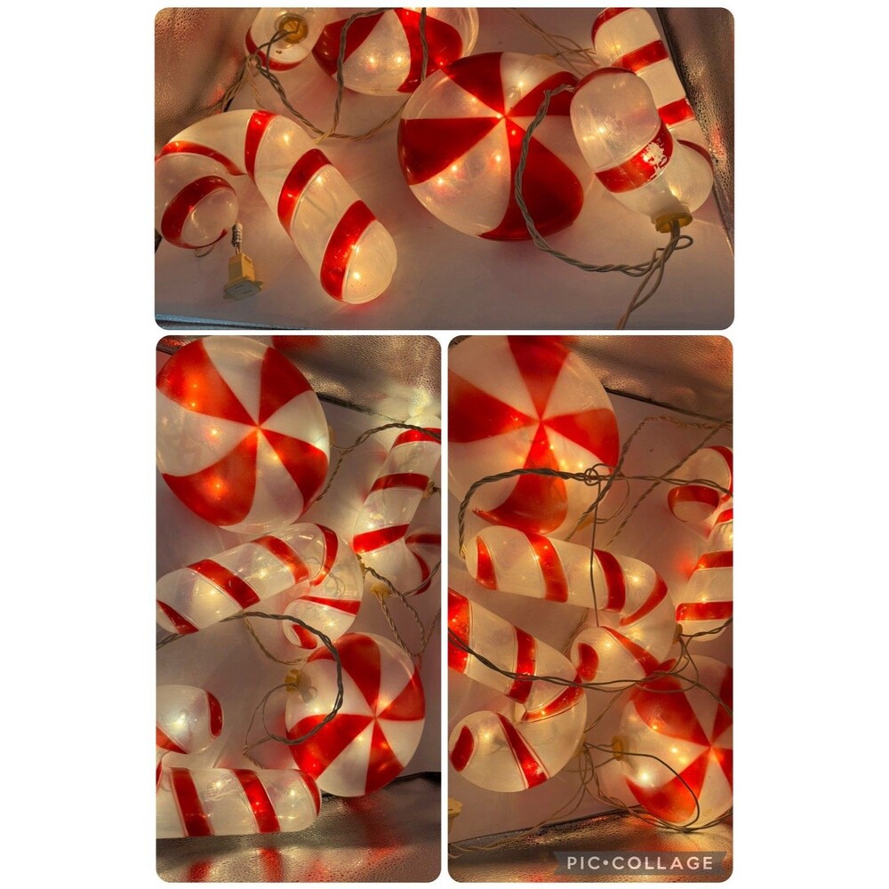 Blow Mold 15 Lighted Candy Canes & Peppermint Christmas Hanging String Lights